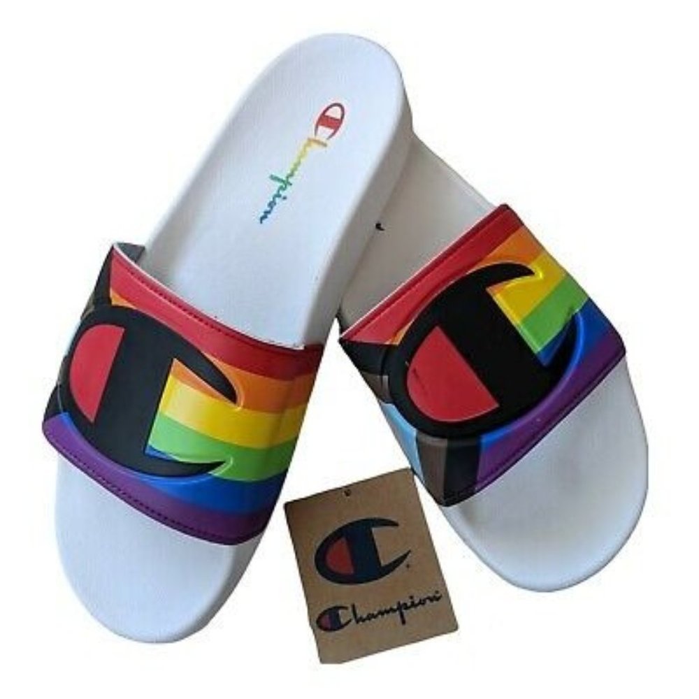 Champion Men's IPO Pride Slide Sandal Size 11 White LBGTQ+ Community Support NEW